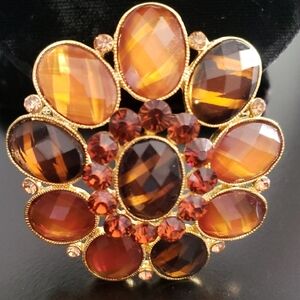 Acrylic Amber and Brown Amber Stripped Stone Brooch  -  NWOT